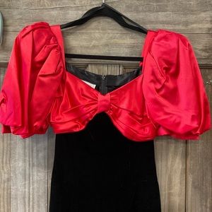 1980s Scott McClintock size 4 party dress. Red satin and black velvet.